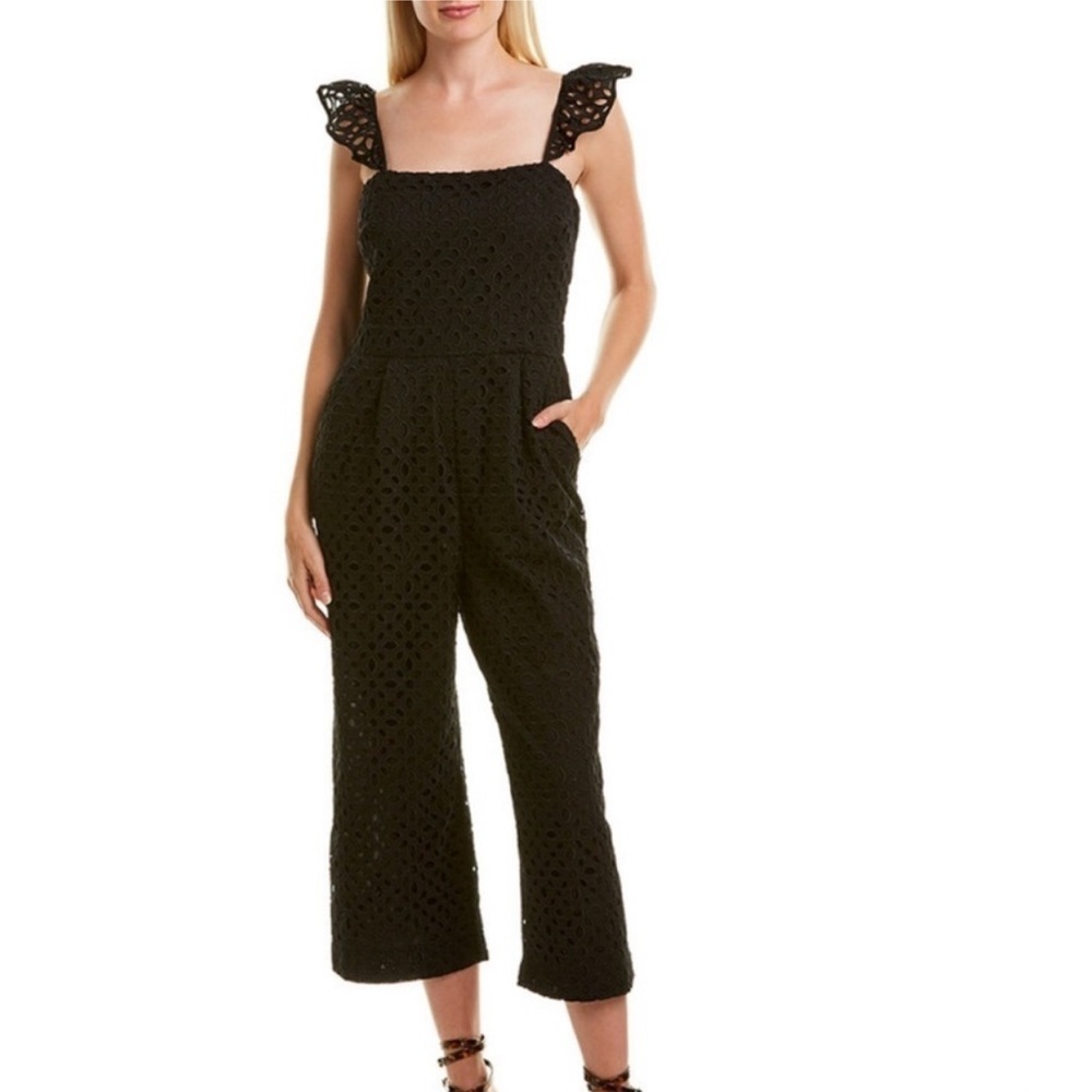 NWT J. Crew Black Ruffle Eyelet Jumpsuit Size 4